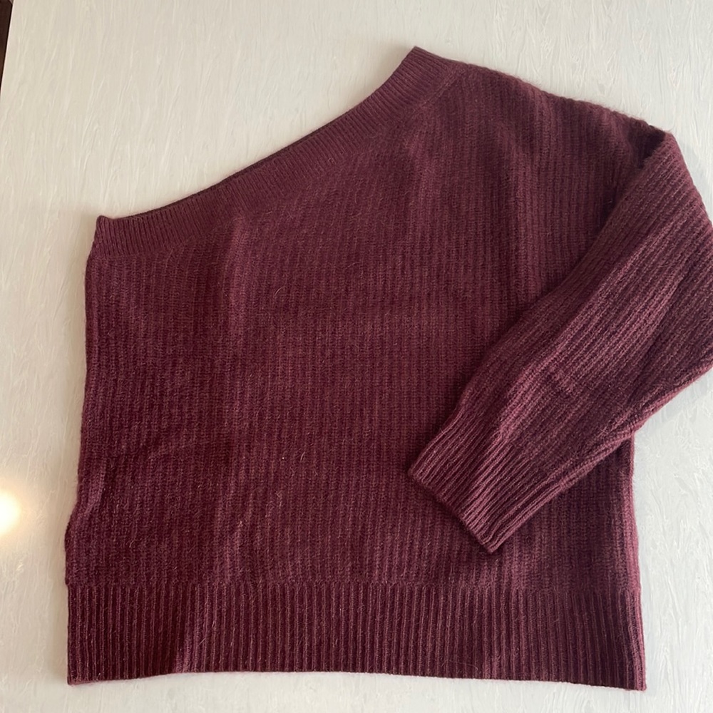 *SOLD* 360 Cashmere “Lena” one-shoulder sweater in merlot NWT 100% Cashmere